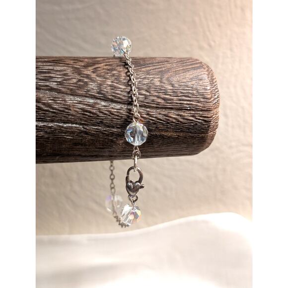 AB Faceted Glass Crystal Bead Silver Tone Chain Bracelet - Picture 3 of 4